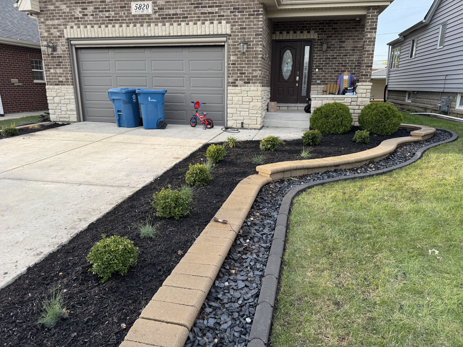 Freshly installed landscape beds