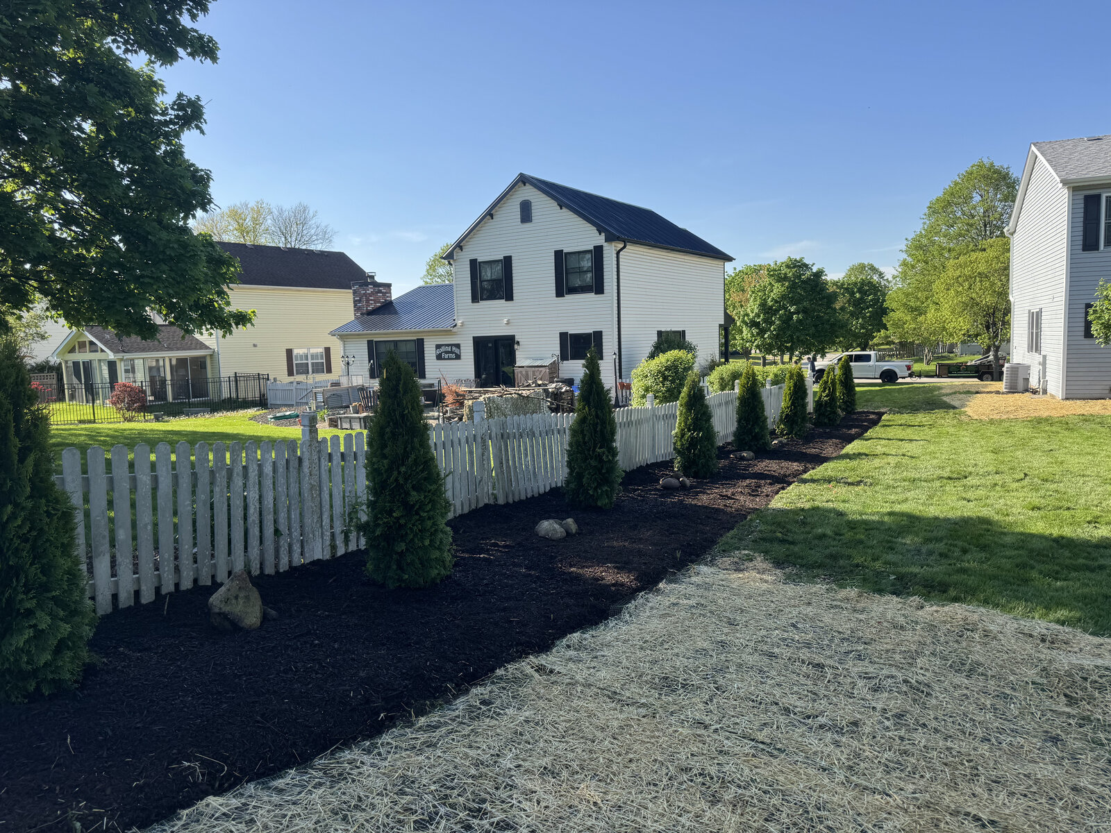 Completed landscape install with fresh plantings